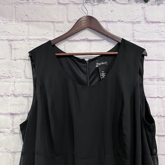 Maggie Barnes Black Sleeveless Midi Chiffon Lined‎ Sheath Dress size 24W Floral - Picture 3 of 10